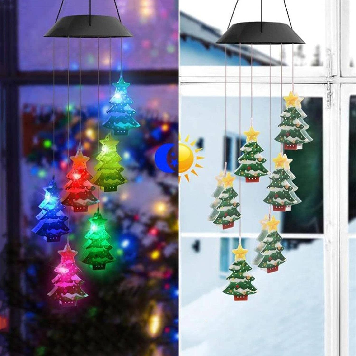 FINTRUEのクリスマスLEDウィンドチャイム ソーラーライト クリスマスの装飾 雪だるまのランタン ガーデンライト 屋外 防水 LED ガーデン 玄関 壁 園芸 店 ウィンドチャイム 光センサー 夜間自動点灯 太陽光発電 常夜灯 おしゃれ 間接照明 吊り下げ インテリア 2308｜アングル3