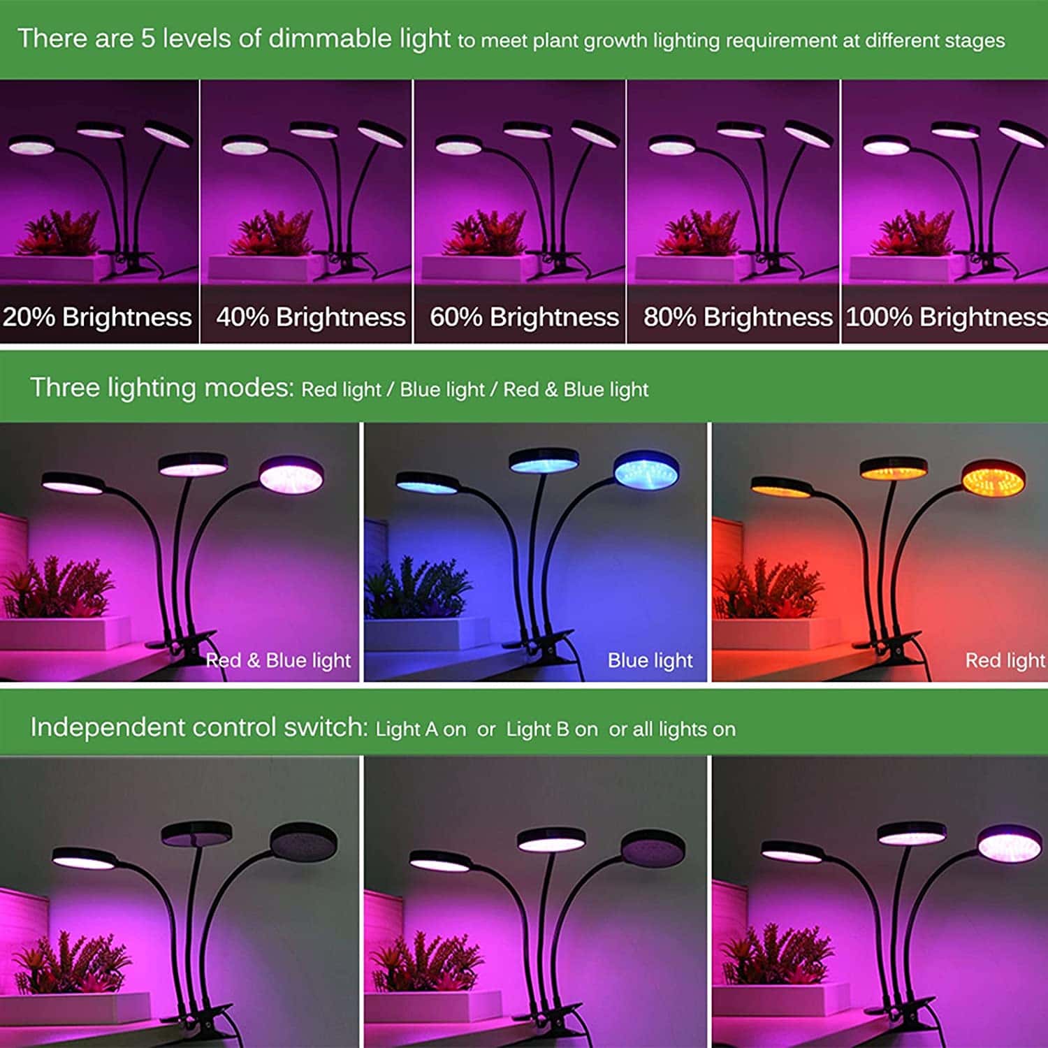 FINTRUEのLED植物ライト 植物育成 観葉植物 多肉植物育成 育成ライト 植物 ライト 室内栽培 水耕栽培 野菜工場 ledライト 3モード調色 5段階調光 360度調整 タイマー機能 梅雨時期 冬 日照不足解消 省エネ｜アングル3