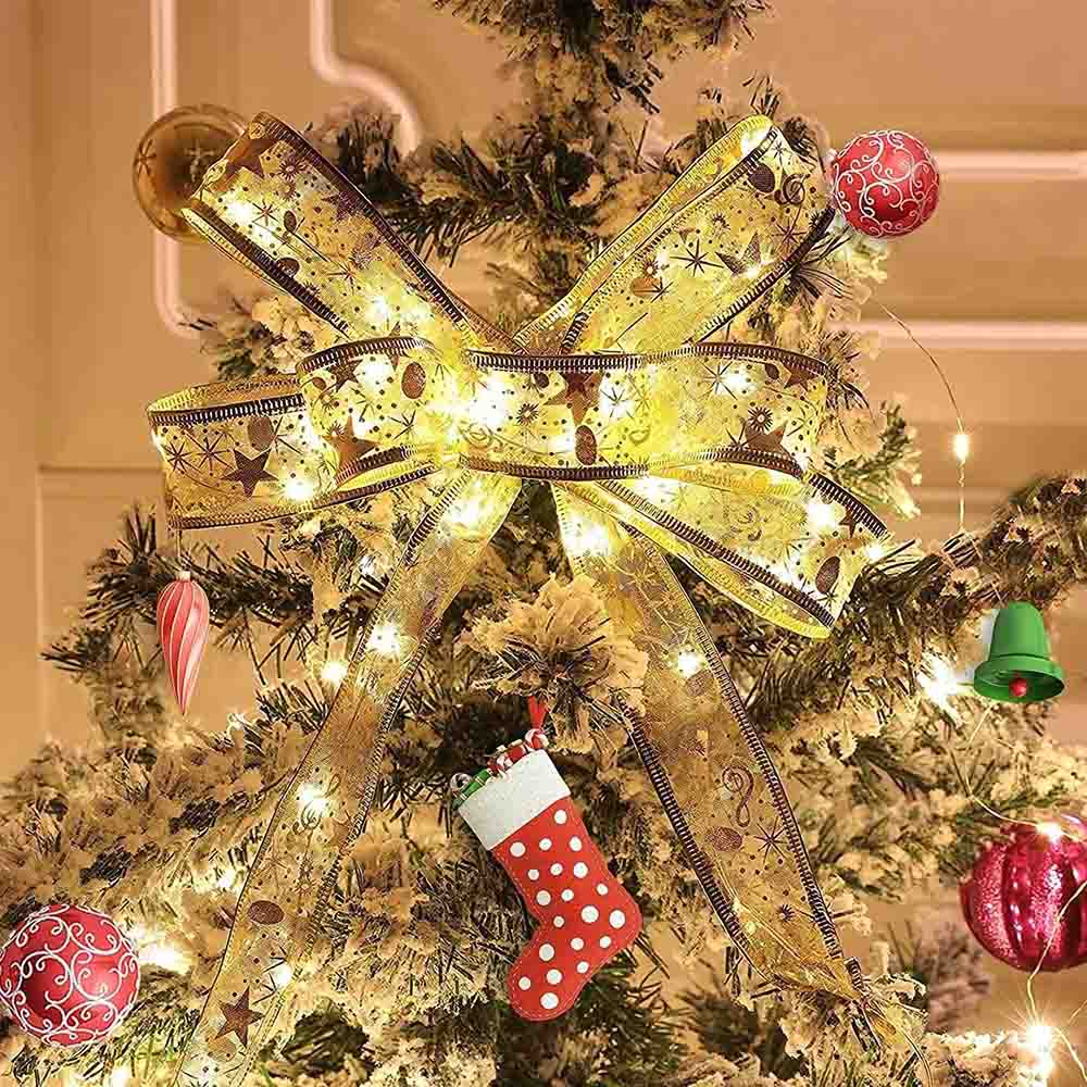 クリスマスリボン イルミネーションライト 5M 50LED 電池式 オーナメント クリスマ...