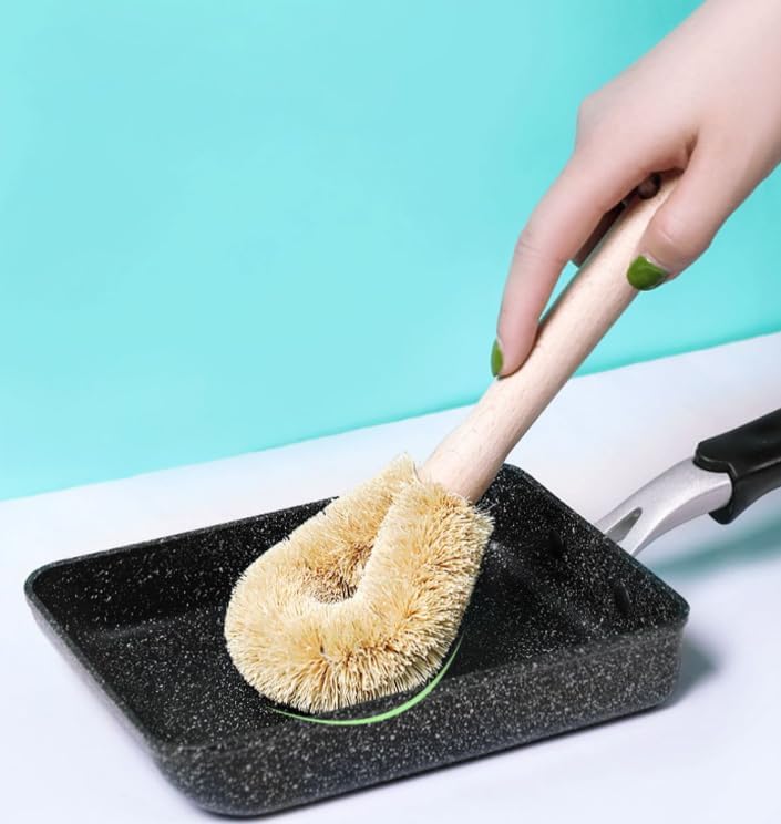 2本セット キッチンブラシ キッチンたわし パームたわし 健康束子 柄付きキッチンブラシ 食器ブラシ 中華鍋 鉄フライパン用 亀の子たわし 棕櫚 ココナッツ繊維 キッチンブラシ