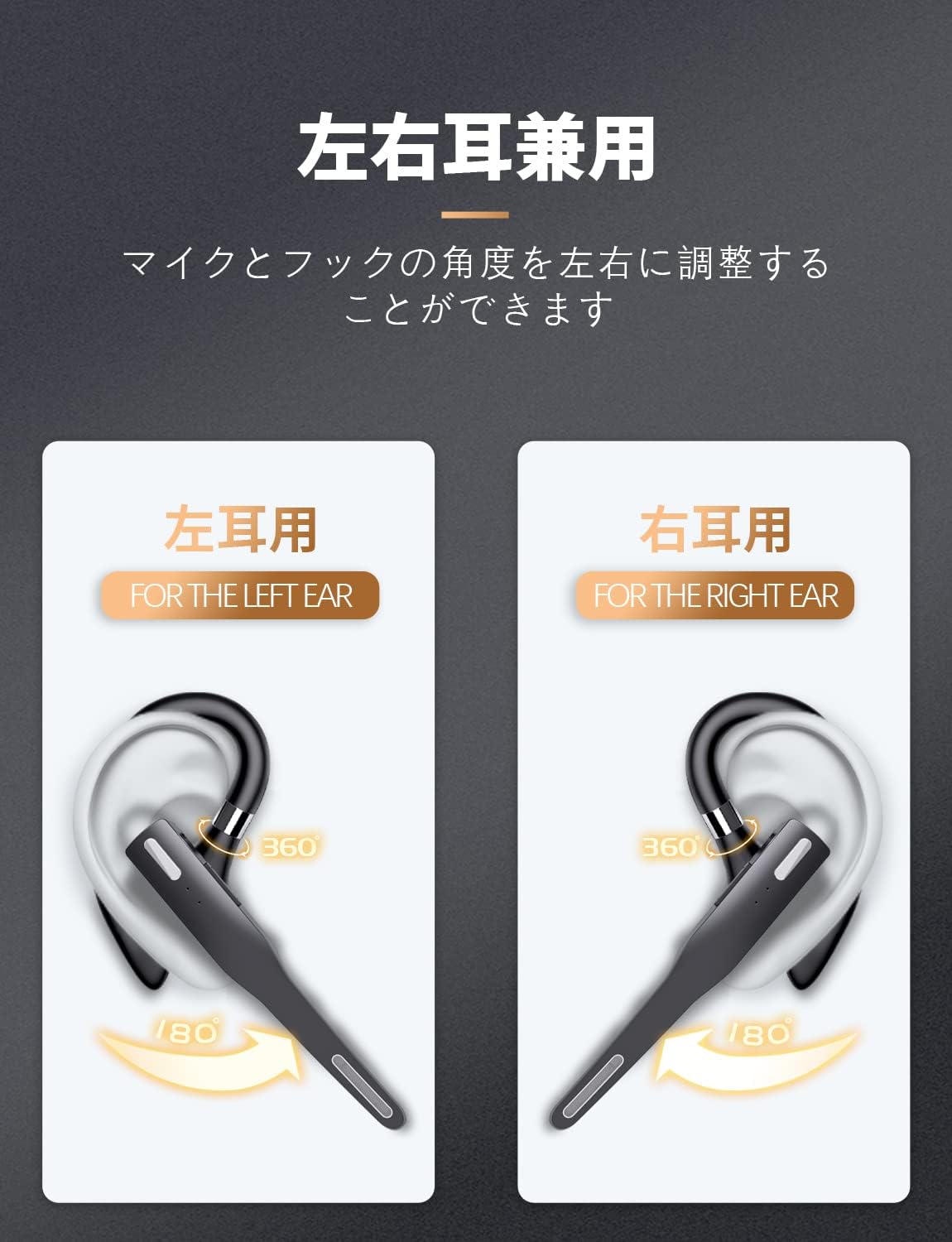 2024 業界超軽量設計 Bluetooth5.2技術 ヘッドセット 耳掛け式 片耳ワイヤレス マイク CVC8.0ノイズキャンセリング 10時間連続使用 左右耳兼用 無痛装着 HiFi音質 超軽量 自動ペアリング 運転/電話会議/在宅勤務仕事などに適用 片耳 ケース付き 3