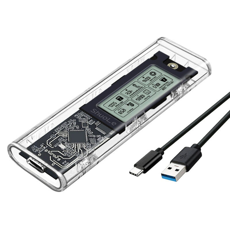  M.2 NVMe SSDケース M-Key / B&M Key（Nvmeのみ） USB3.1 10Gbps 外付けケース UASP Trim 対応 2230/2242/2260/2280 SSD対応 ダブルケーブル付属 M.2 SSD 透明 LCDステータス表示 書き込みデータ損失防止