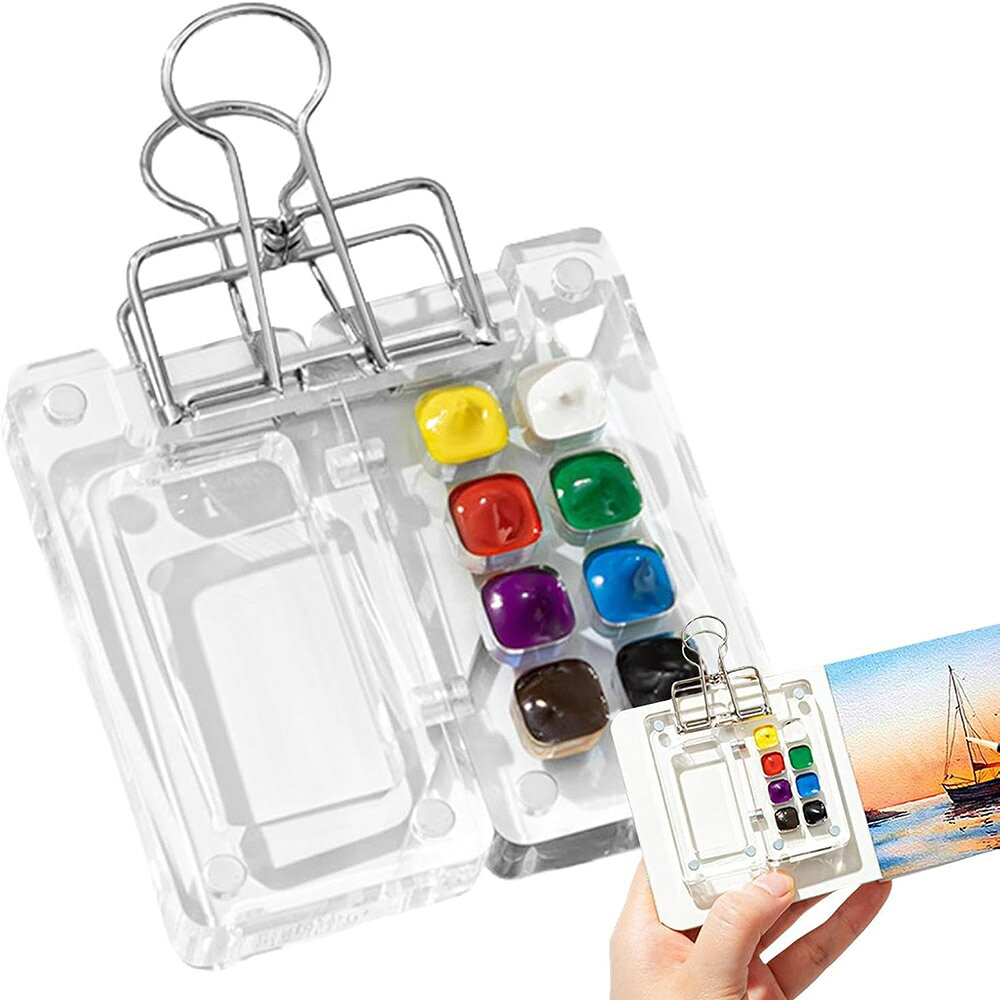 Rakuten - 【ポイント10倍！】マルチコンパートメント水彩パレット ポータブル磁気パレット アクリルはお手入れが簡単で持ち運びが簡単で、旅行、外出、アウトドアでの使用に適しています アクリル製で掃除や持ち運びが 旅行用のトラベル水彩トレイパレット ペイントなし