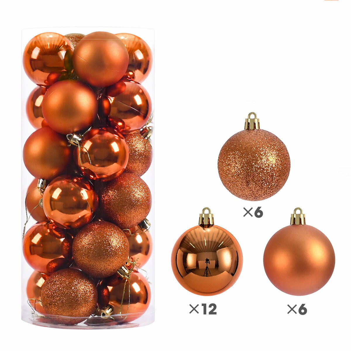 Rakuten - 【ポイント10倍！】オレンジ色 24個入り クリスマス オーナメント クリスマス ボール 北欧風 大きめ 豪華 4cm 6cm 8cm 24個入りセット クリスマス 飾り クリスマス ツリー 飾り 飾り付け クリスマス 装飾 クリスマス ボール オーナメント おしゃれ ゴージャス