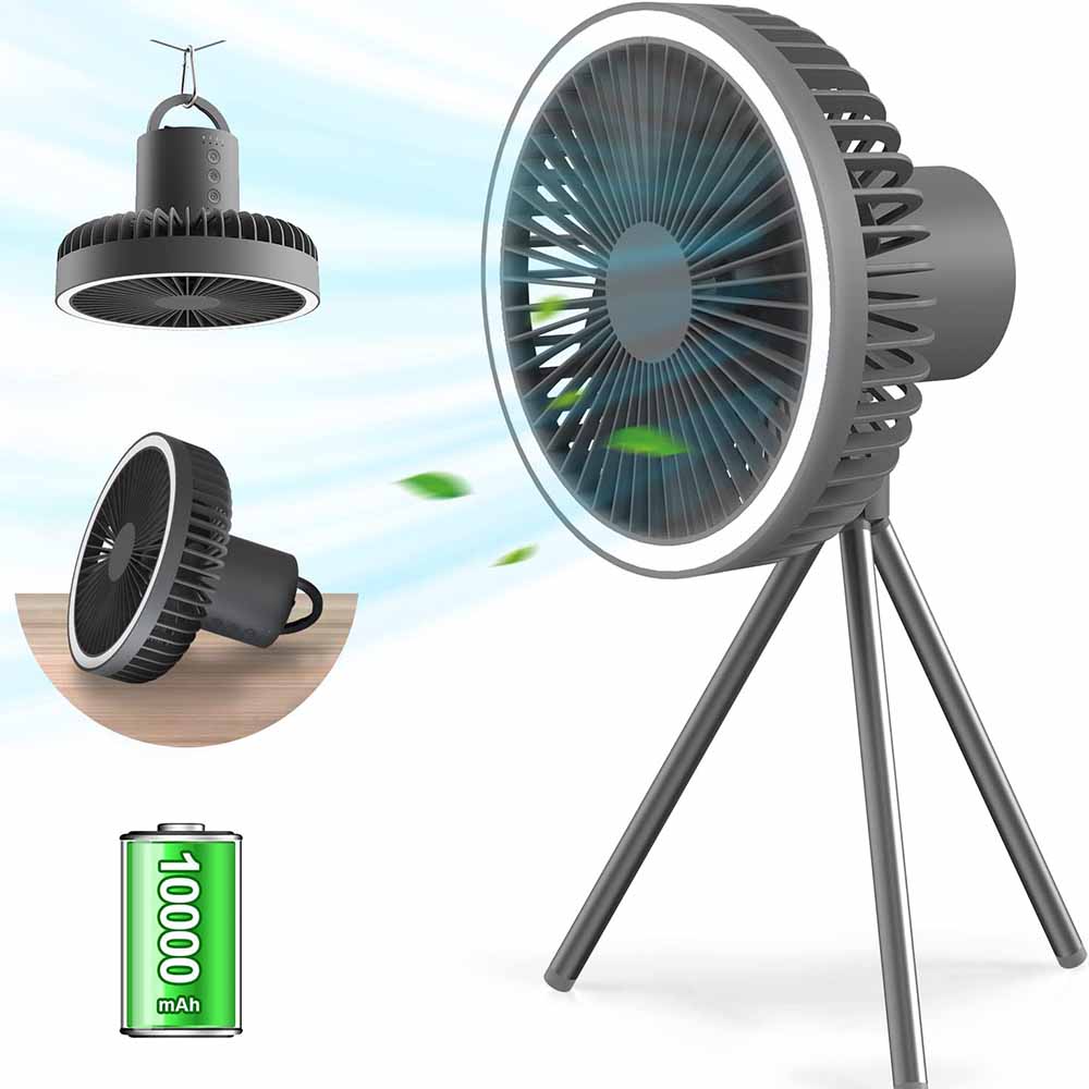キャンプ扇風機 充電式扇風機 アウトドア扇風機 3脚 コードレス 静音 切タイマー 風量3段階調節 LEDラ..