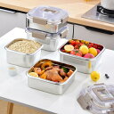 ステンレス食品保存容器 キムチ保存容器 バルブ付 密閉保存容器 透明蓋付 食品収納箱 スタッカブル収納ケース 急速冷凍容器 加熱可能 ポータブル キッチン家庭ピクニック旅行用保存容器(3)