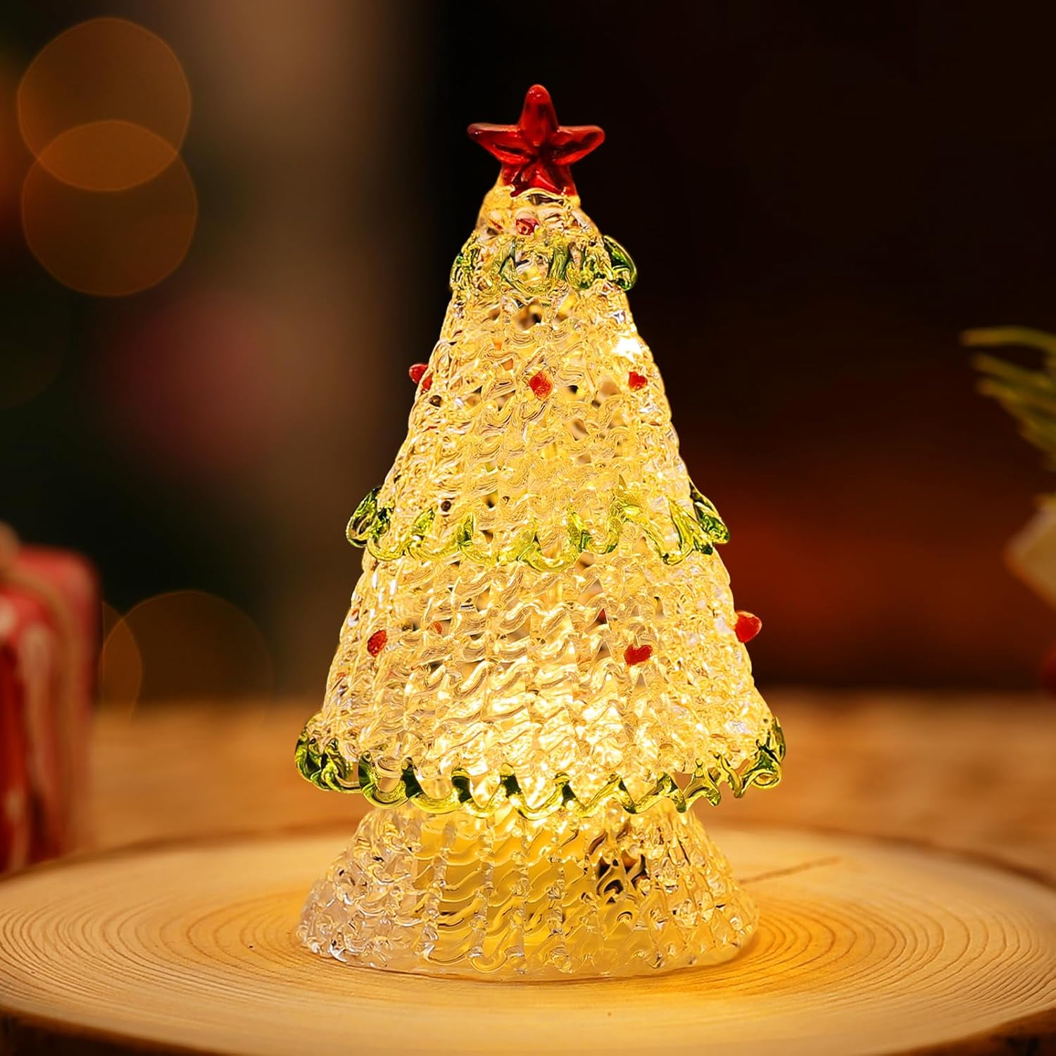 クリスマスツリー ミニクリスマスツリー 置物飾り 卓上クリスマスツリー 小型 11* 6cm クリスマス飾り 瑠璃製 クリスマスオブジェ LEDライト内蔵 ボタン電池式 部屋飾り インテリア 誕生日/入学/卒業/お祝い クリスマスプレゼント