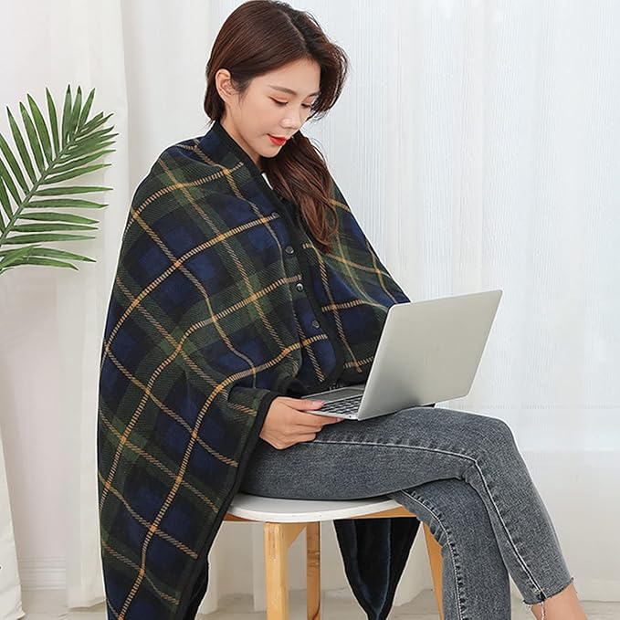 楽天FINTRUEひざ掛け ブランケット 暖かい おしゃれ 軽量 着る毛布 4way ボタン付き 改良 大判 選べる6色 100×140CM 防寒対策 あったか チェック柄 吸湿保温 抗菌加工 静電気防止 洗濯可能 家オフィスアウトドア車出張 などに適用 男女兼用（電気毛布ではありません）
