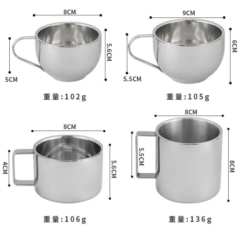 304ステンレス鋼 コーヒーカップ ミルクティーカップ ウォーターカップ 二重絶縁 スプーンとソーサーがセットになったスリーピース コーヒー機器 280ml/250ml/200ml/180ml(1個）
