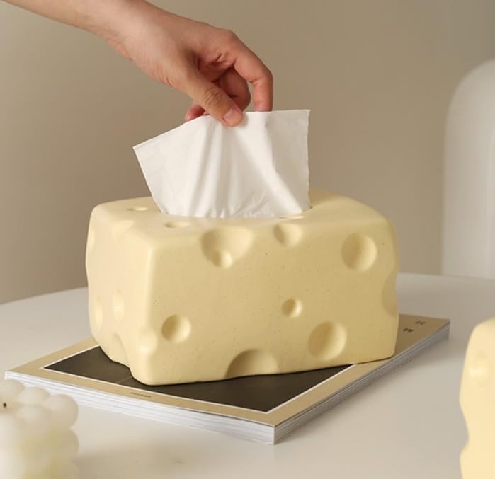 ティッシュペーパーボックス チーズ型ペーパータオルケース 装飾 便利 インテリア 雑貨 カウンタートップバニティキッチン、ホテル寝室の装飾用 セラミックティッシュボックスホームリビングルームコーヒーテーブルダイニングテーブル