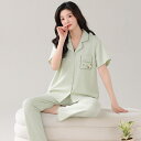 レディースコットンパジャマ 95%コットンホームウェア 半袖シャツとズボンセット 無地コットンホームウェア レディーススーツ 吸汗速乾 通気性 肌に優しい 着脱...