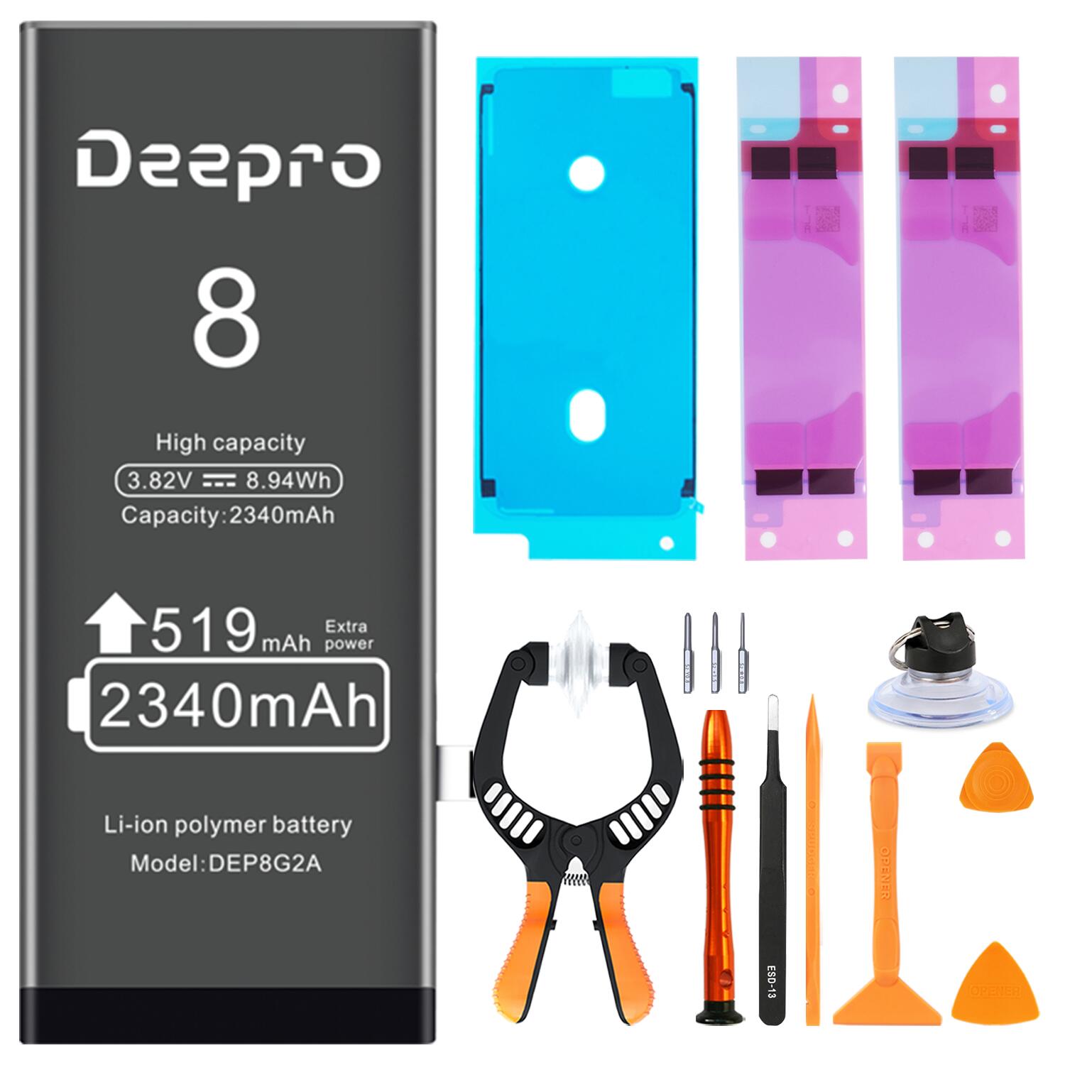 Deepro iPhone8 バッテリー 交換用キット 大容量バッテリー 2340mAh 3.82V PSE認証済 2年保証 説明書 工具付