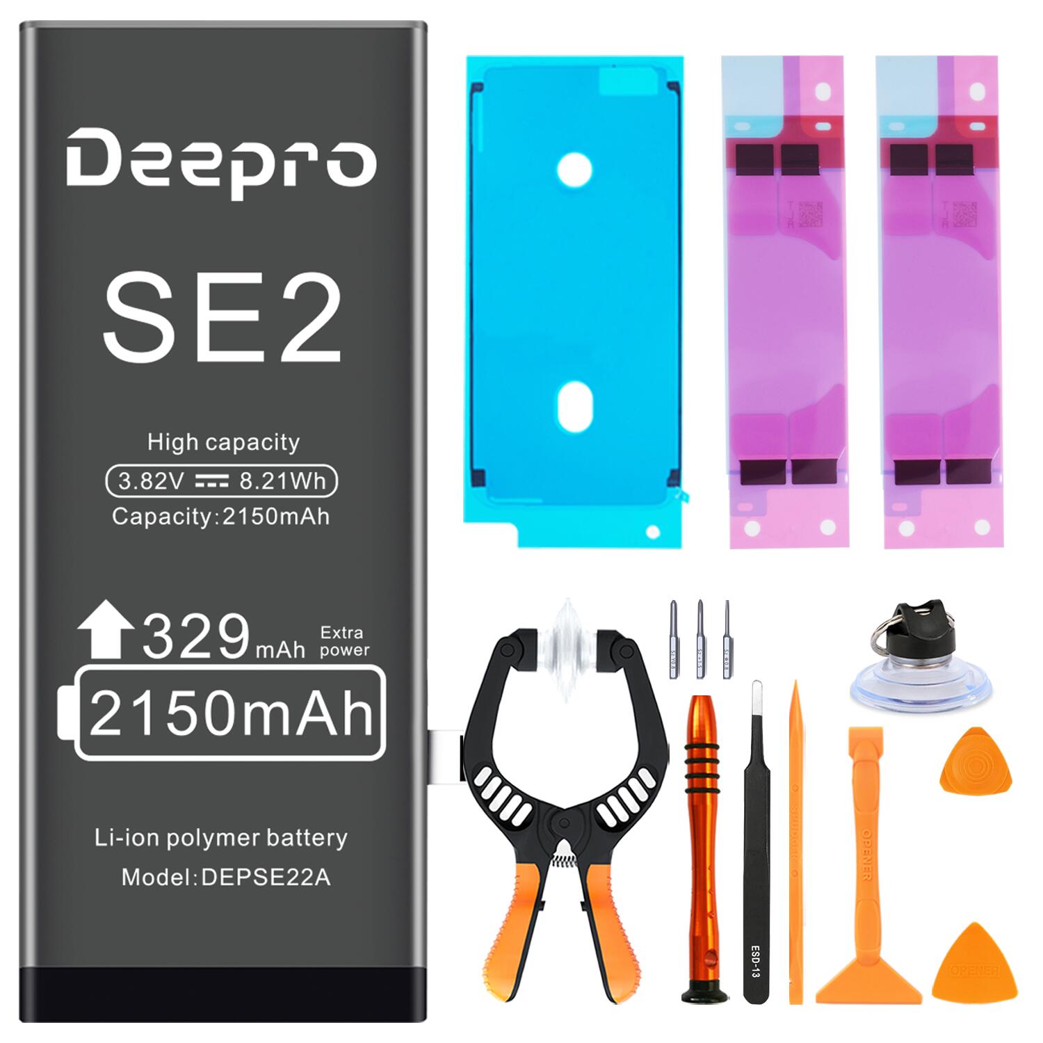 Deepro for iPhone SE（第2世代） バッテリー キット 大容量 2150mAh 3.82v 互換 電池パック　PSE認証済 固定両面テ…