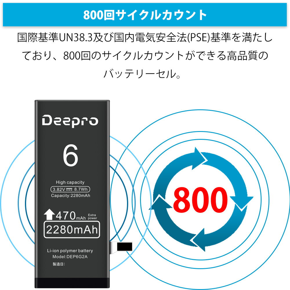Deepro iPhone6 バッテリー 交換用キット 大容量バッテリー 2280mAh 3.8V PSE認証済 2年保証 説明書 工具付