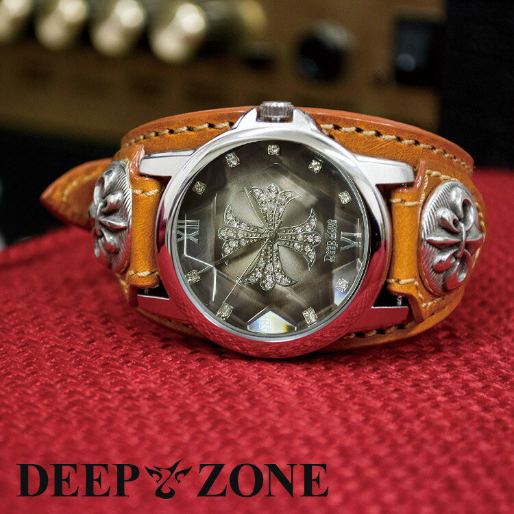 腕時計 メンズ ジルコニアクロス 文字盤 イタリアン レザー ベルト リリィコンチョ 国産ムーヴメント DEEP ZONE