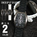 （Deep zone)腕時計 アラベスク柄 ラバー ブレスウォッチ トノーフェイス ジルコニアクロス ブラックフェイス DEEP ZONE 専用ボックス付き wc051 ◆ ラバー スポーツ 休日 彼氏 父親 プレゼント ギフト メンズ ◆ その1