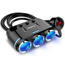 3連 シガーソケット分配器 2口 USBポート 増設 カーチャージャー 電圧計 車載充電器 12V 24V 対応 カー用品 自動車 急速充電QC3.0 LED付
