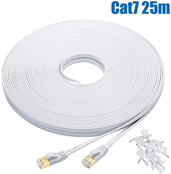 Cat7 LANケーブル 25m イーサネットケーブル ギガビット ウルトラフラットケーブル フラット 柔軟 超薄型デザイン 接続簡単 ルータ スイッチ ハブ ネットワークプリンタ 自宅 オフィス ホテル ネットカフェ レストラン