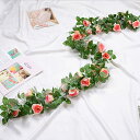 ガーランド バラ 2本入 薔薇 ローズ 枯れない花 32輪花 造花の藤 植物 壁掛け造花 シルクフラワー 手作り花輪 花園装飾 インテリ...