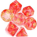 ダイス サイコロ 多面体 16mm D20 D12 D10 D8 D6 D4 Dungeons and Dragons DND TRPG MTG などテーブルゲーム用 (7個 透明 レッド) 送料無料