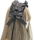 ヘッドドレス ロリータ 髪飾り ゴスロリ ヘアアクセサリー カチューシャ レース リボン 蝶結び かわいい キュート メイドカフェ lolita 多色選択 (黒+黒)