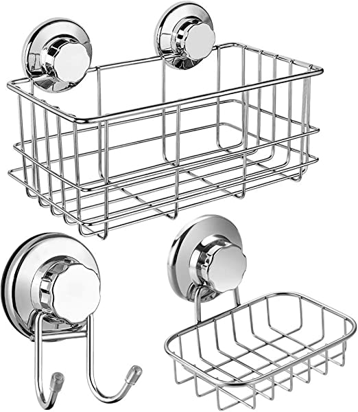 シャワーラック 石鹸置き フック3個セット 強力吸盤 風呂場 洗面所 浴室 キッチン収納 ボーディーソープ シャンプー コンディショナー壁掛け収納 ステンレス製...