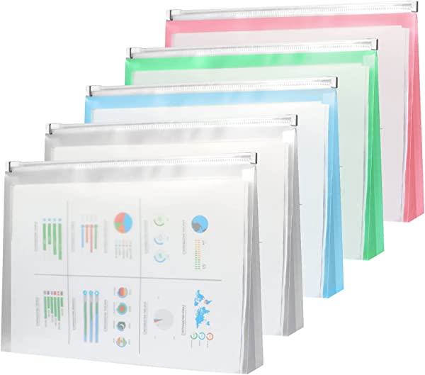 ファイルケース ファイル袋 A4 サイズ 大容量 書類ケース クリアファイル ドキュメントホルダー 透明 防水 ジッパー式 資料 書類整理 分類収納 書類入れ カラフル 5枚-4色