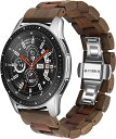 Samsung Galaxy Watch 3 45mm 46mm 木製 ステンレススチール 腕時計バンド 木製 腕時計バンド 22mm クイックリリースストラップ 交換用ブレスレット リストバンド Gear S3用 (ウォールナットとレッド 22mm)(2)