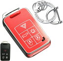 キーケース スマートキーケース キーカバー 5ボタン TPU 革柄 手触りいい ボルボ 専用設計 キーホルダー VOLVO V40 V60 XC60 S80 S60L 等に適用 (レッド) 送料無料