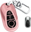 キーケース スマートキーケース キーカバー ソフト TPU 手触りいい 3ボタン ベンツ 専用設計 Mercedes Benz Sクラス W223 S320l S350l S400L S450L S500L 2020 2021等に適用 キーホルダー (ピンク) 送料無料