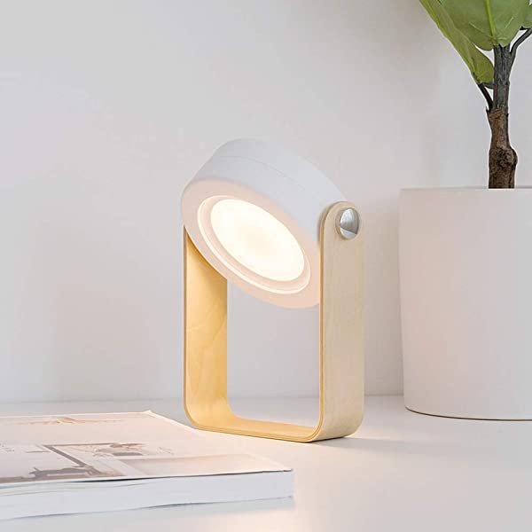 折りたたみ式 テーブルランプ 木製 ハンドル ポータブル ランタン ライト + 格納式 Led テーブル ランプ ベッドルーム ベッドサイド 読書灯 調光可能 夜間照明 (白い)