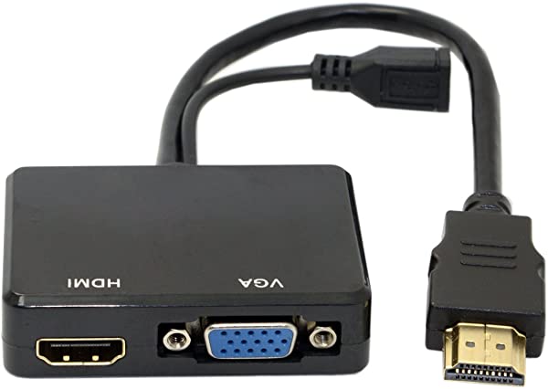 HDMI to VGA & HDMI メス スプリッター オーディオ ビデオケーブル 交換アダプタ付き HDTV PCモニター用