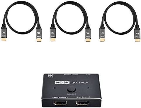 8K @ 60hz HDMI 互換 2.1 切替 スイッチ 3本 ケーブル 2-IN 1-OUT ハブサポート HDCPSST 拡張4K @ 60hz