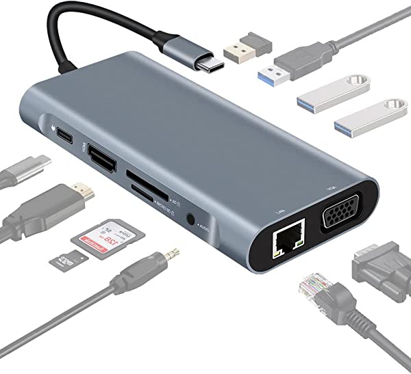 Type-cnu 11in1 Type C nu hbLOXe[V ϊA_v^ USB3.0 PD}[d HDMIo LAN 100W C[Tlbg 100Mbps 4KΉ USB-C USB-A microSD&SDJ[h MacBook ProAirp USBChbN/Dell/iPad ProȂǑΉ (Gray) 