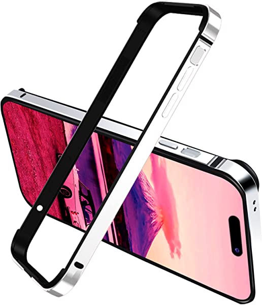 iPhone14 Pro バンパー アイフォン 14プロ アルミバンパー ストラップホール付き [アルミ+シリコン 二重構造] レンズ保護 耐衝撃 軽量 アルミサイドバンパー フレーム 携帯ケース シルバー 送料無料