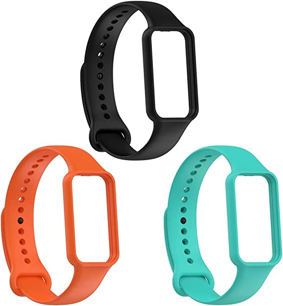 amazfit band 7 交換 バンド 交換ベルト シリコン ソフト 防水 防汗 脱着簡単 交換用ストラップ スポーツバンド(ブラック+オレンジ+グリーン) 【3パック】