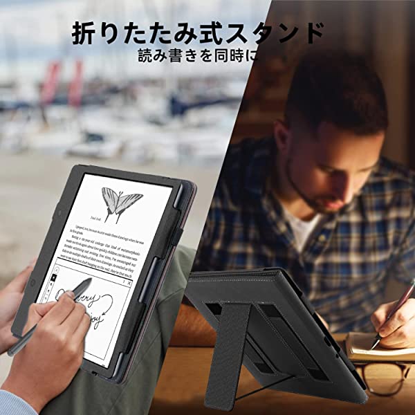 Kindle Scribe 2022年発売 スタンド カバー 10.2インチ Kindleケース デュアルハンドストラップデザイン ペンホルダー付き 自動喚起 スタンドバイ 磁気開閉 送料無料 3