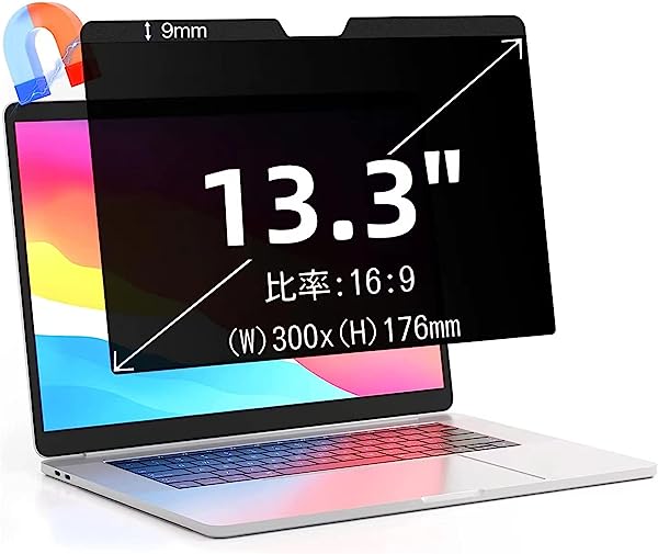 のぞき見防止フィルム 13.3インチ(16:9) マグネット式 プライバシー フィルター ブルーライトカット ノートブック型 パソコン PC モニター 液晶保護フィルム 反射防止 両面使用可能 着脱簡単