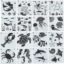 16枚セット 描画テンプレート ステンシルシート プレート 海洋動物 子供 手帳用 製図用 絵画テンプレート 描画ツール 絵描き道具 塗り絵 DIYアルバム 絵...