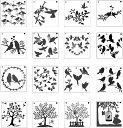 16枚セット 描画テンプレート ステンシルシート プレート 鳥 子供 手帳用 製図用 絵画テンプレート 描画ツール 絵描き道具 塗り絵 DIYアルバム 絵図 手...