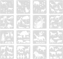 16枚セット 描画テンプレート ステンシルシート プレート 動物 子供 手帳用 製図用 絵画テンプレート 描画ツール 絵描き道具 塗り絵 DIYアルバム 絵図 ...
