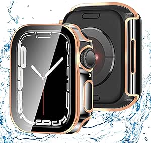 アップルウォッチ カバー 45mm 対応 AppleWatch ケース ツートンカラー メッキ 光沢 スマートウォッチ 保護 ケース 耐衝撃 全面保護 超薄型 対応 アップルウォッチ9 8 7 AppleWatch 9 8 7(45mm,防水のブラック+ローズゴールド) 送料無料