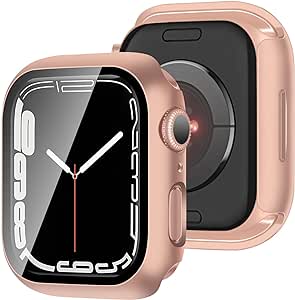 アップルウォッチ カバー Apple Watch カバー 41mm 対応 ケース PC+ガラス 一体型 スマートウォッチ 保護 ケース 対応 アップルウォッチ9/8/7 Apple Watch 9/8/7 (41mm,ローズゴールド) 送料無料