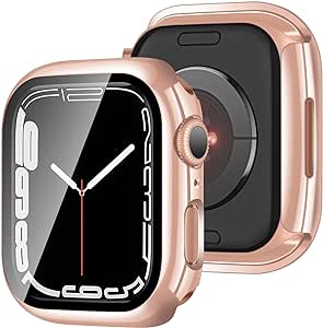 アップルウォッチ カバー Apple Watch カバー 45mm 対応 ケース PC+ガラス,電気めっきの光沢 一体型 AppleWatch 保護 ケース 対応 アップルウォッチ9/8/7 Apple Watch 9/8/7 (45mm,光沢のローズゴールド) 送料無料