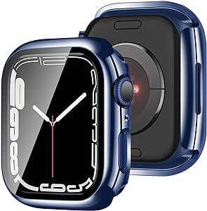 【2枚セット】 アップルウォッチ カバー ケース 45mm 対応 ケース PC+ガラス,電気めっきの光沢 一体型 AppleWatch 保護 ケース 対応 アップルウォッチ9/8/7 Apple Watch 9/8/7 (45mm,光沢のブルー) 送料無料