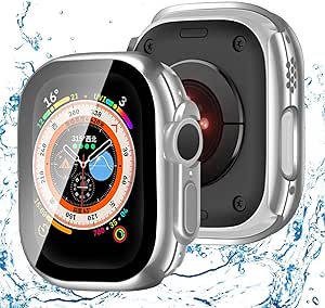 アップルウォッチ カバー Apple Watch カバー 49mm 対応 ケース PC+ガラス,電気めっきの光沢 一体型 AppleWatch 保護 ケース 対応 アップルウォッチ Ultra2/Ultra Apple Watch Ultra2/Ultra（49mm,防水のシルバー) 送料無料