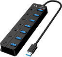 USB ハブ 7ポート USB3.0 ハブ ケーブル USB Hub 独立スイッチ付き USB拡張 バスパワー USB3.1 Gen1 5Gbps高速データ転送 在宅勤務 ノートパソコン/PS4/Android/Windows/Linux/Chrome OS/MacBook/Mac OS等システムとPC対応(アップルモデルは転送のみ対応 充 ...