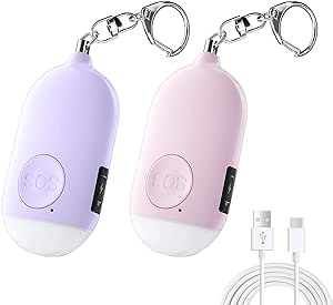 【2個セット】 防犯ブザー LEDライト付き 防犯アラーム USB充電式 大音量130dB 防水 防犯 ブザー 小学生 女の子 男の子 女性 大人 子供 ランドセルにつける 紫+ピンク
