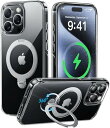iPhone 16ProMax ケース クリア 金属感 キラキラ フィット感 MagSafe対応 20W急速充電 回転スタンド 横縦両立 角度自在 超強磁力 耐衝撃 高耐久 ラップホール付き レンズ保護 透明 (クリア)