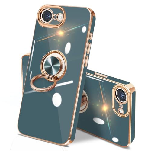 Rakuten - iPhone 16e ケース リング 耐衝撃 360°回転 スタンド機能 車載ホルダー カバー アイフォン16e スマホケース 携帯 保護カバー レンズ保護 ストラップホール付き 6.1インチ (グレー) 送料無料